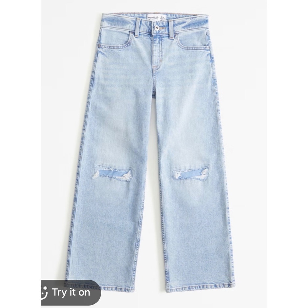 Abercrombie Kids Girls High Rise Wide Leg Ripped Jeans Light Wash 11/12